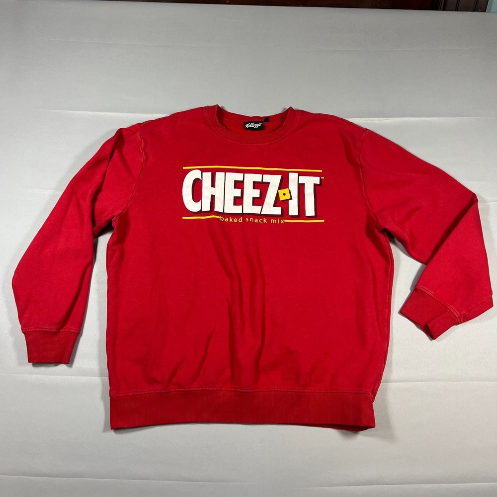 Kellogg's Cheez-it Sweatshirt Men 2XL Red Fleece Lined Cotton Crew Neck Pullover